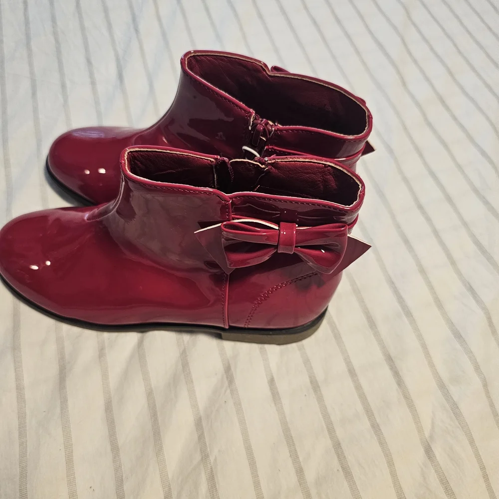 Gymboree Girls Glossy Red Ankle Booties - Picture 2 of 5
